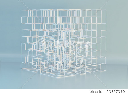 The white maze cube. Square mesh abstract lines. 3d rendering The white maze cube. Square mesh abstract lines. 3d rendering 53827330
