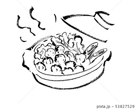 鶏団子鍋 鍋物 なべ 鍋 手描き 線画 白黒 モノクロのイラスト素材