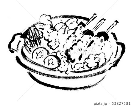 線画 白黒 モノクロ きりたんぽ鍋 切りたんぽ鍋 切蒲英 きりたんぽ 切りたんぽ 鍋 鍋のイラスト素材