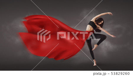 Graceful Woman Dancer Demonstrating Dancing Skill In Weightless Skirt Graceful Woman Dancer Demonstrating Dancing Skill In Weightless Skirt 53829260