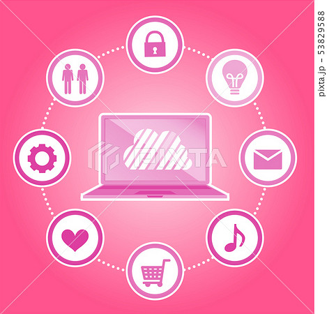 クラウドサーバーとインスピレーションイメージ、フラットデザイン、キャッシュレス クラウドサーバーとインスピレーションイメージ、フラットデザイン、キャッシュレス 53829588