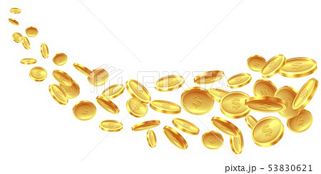 Flying gold coins. Realistic golden coin. Many flying coins, win dollars jackpot casino game cash 53830621