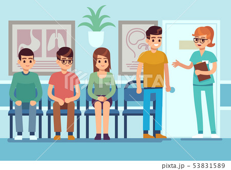 Patients in doctors waiting room. People wait hall clinic corridor hospital ambulance professional 53831589