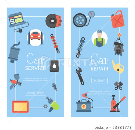 Car repair station banner mechanic vehicle auto garage service vector illustration. Transportation 53831778