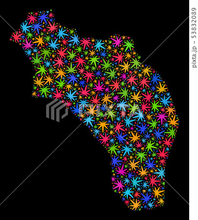 Mosaic La Rioja of Argentina Map of Colorful Cannabis Leaves 53832089