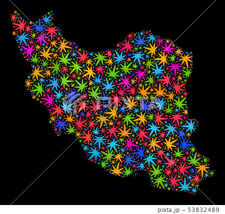 Mosaic Iran Map of Colored Marijuana Leaves 53832489