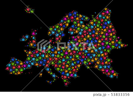 Mosaic Europe Map of Colorful Hemp Leaves 53833356