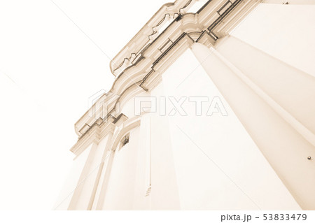 Orthodox church wall low angle view, vintage photo 53833479