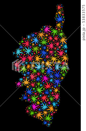 Mosaic Corsica Map of Multi-Colored Hemp Leaves Mosaic Corsica Map of Multi-Colored Hemp Leaves 53833575