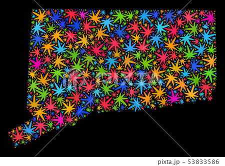 Mosaic Connecticut State Map of Colored Hemp Leaves 53833586