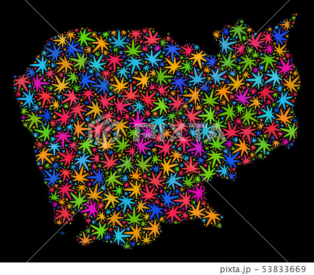 Mosaic Cambodia Map of Colorful Cannabis Leaves Mosaic Cambodia Map of Colorful Cannabis Leaves 53833669