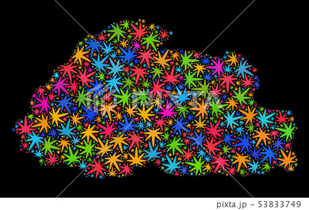 Mosaic Bhutan Map of Colorful Marijuana Leaves 53833749