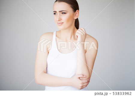 Arms Pain. Beautiful Woman Body Feeling Pain In Shoulders 53833962