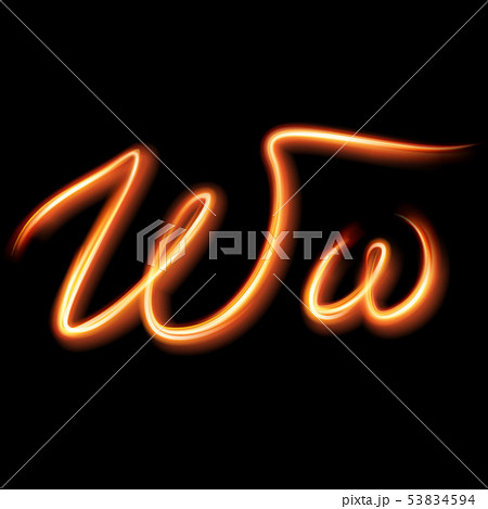 Glowing light letter W. Hand lighting painting Glowing light letter W. Hand lighting painting 53834594