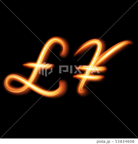 Glowing light symbols of Lira, Pound and Yen, Glowing light symbols of Lira, Pound and Yen, 53834606