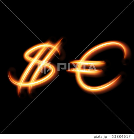 Glowing light symbols of Dollar and Euro. Hand 53834617