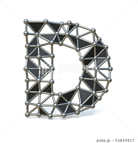 Wire low poly black metal Font Letter D 3D 53834917