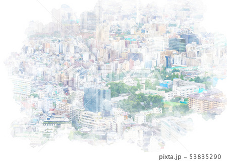 東京の都市風景 水彩画風のイラスト素材 [53835290] - PIXTA