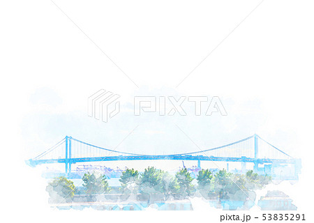 レインボーブリッジ 水彩画風のイラスト素材