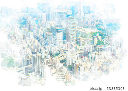 東京の都市風景 水彩画風のイラスト素材 [53835303] - PIXTA