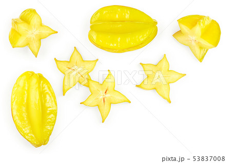 Carambola or star-fruit isolated on white background with copy space for your text. Top view. Flat Carambola or star-fruit isolated on white background with copy space for your text. Top view. Flat 53837008