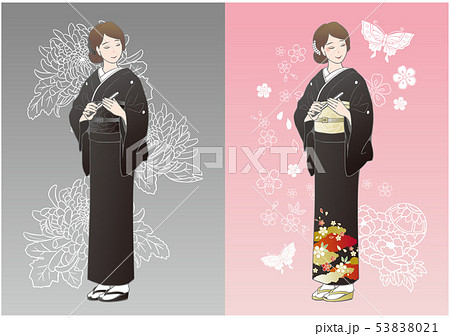 ハレとケのイメージ 喪服の女性と桜柄の黒留袖の女性のイラスト素材