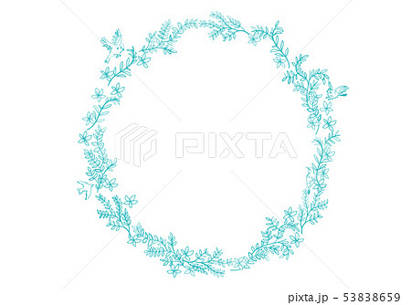 草花と鳥のフレーム・オーナメント｜ナチュラルテイストの飾り罫　円形｜ベクターデータ 53838659