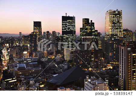 日本の東京都市景観　六本木の超高層ビル群や新宿の超高層ビル群などを望む 53839147