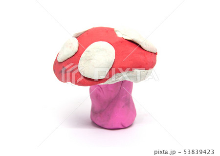 Play dough mushroom on white background 53839423