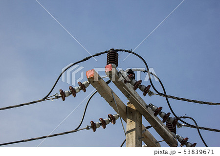 Closeup Eletricity line and electricity post 53839671
