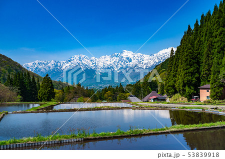 長野県 北アルプス 青鬼集落の原風景の写真素材