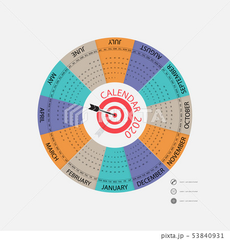 2020 Calendar Template.Circle calendar 53840931