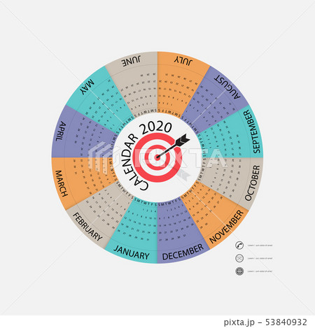 2020 Calendar Template.Circle calendar 53840932