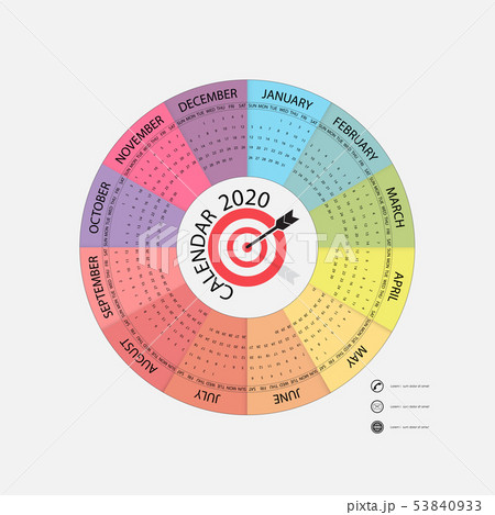 2020 Calendar Template.Circle calendar 53840933