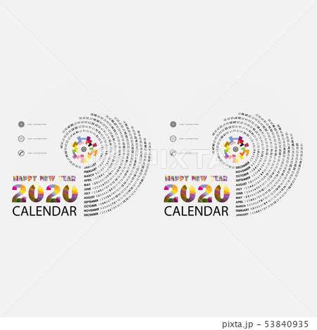 2020 Calendar Template.Spiral shape 53840935