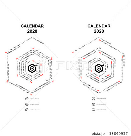 2020 Calendar Template.Hexagon shape 53840937