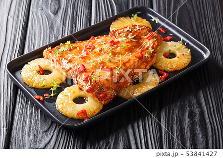 Traditional salmon recipe with pineapples and Traditional salmon recipe with pineapples and 53841427