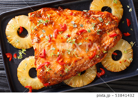 Baked Thai pineapple salmon in a sour-sweet sauce Baked Thai pineapple salmon in a sour-sweet sauce 53841432