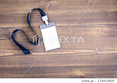 White empty staff identity mockup with blue lanyard. Name tag, ID card White empty staff identity mockup with blue lanyard. Name tag, ID card 53841669