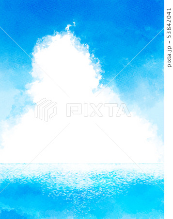 空と海と雲の水彩背景素材 縦のイラスト素材