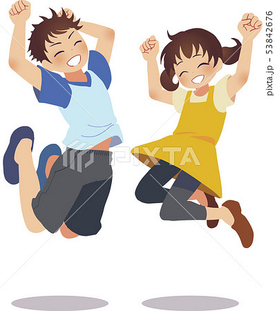 ジャンプする男の子と女の子のイラスト素材 53842676 Pixta