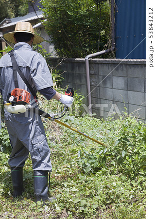 草刈り、除草イメージ　草刈りをする男性 53843212
