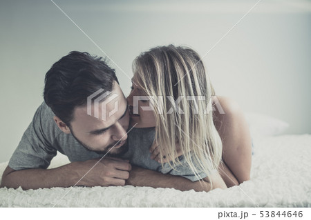 Loving happy couple in love smile and hug each 53844646