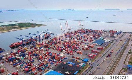 Aerial top view of container cargo ship in the 53846784
