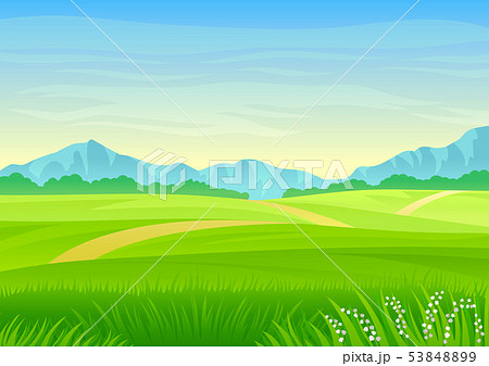 Footpath through a green meadow. Vector illustration on white background. 53848899