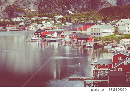 Reine fishing village on Lofoten islands, Reine fishing village on Lofoten islands, 53850399