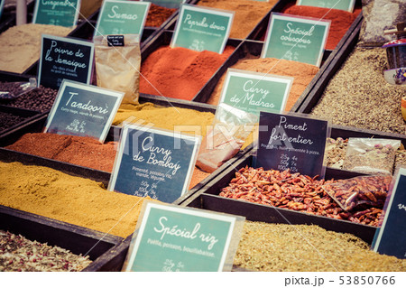 French colorful herb and spices at street market 53850766