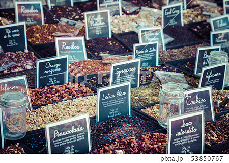 French colorful herb and spices at street market French colorful herb and spices at street market 53850767