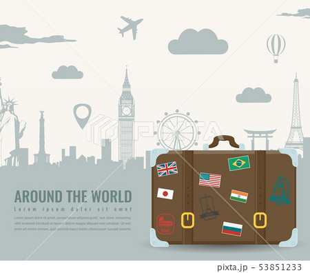 Travel composition with famous world landmarks. Travel and Tourism. Concept website template. Vector Travel composition with famous world landmarks. Travel and Tourism. Concept website template. Vector 53851233