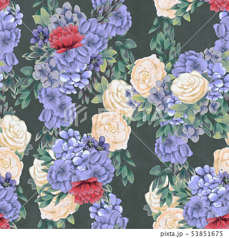 Watercolor floral seamless pattern. Hand painted flowers, greeting card template or wrapping paper 53851675